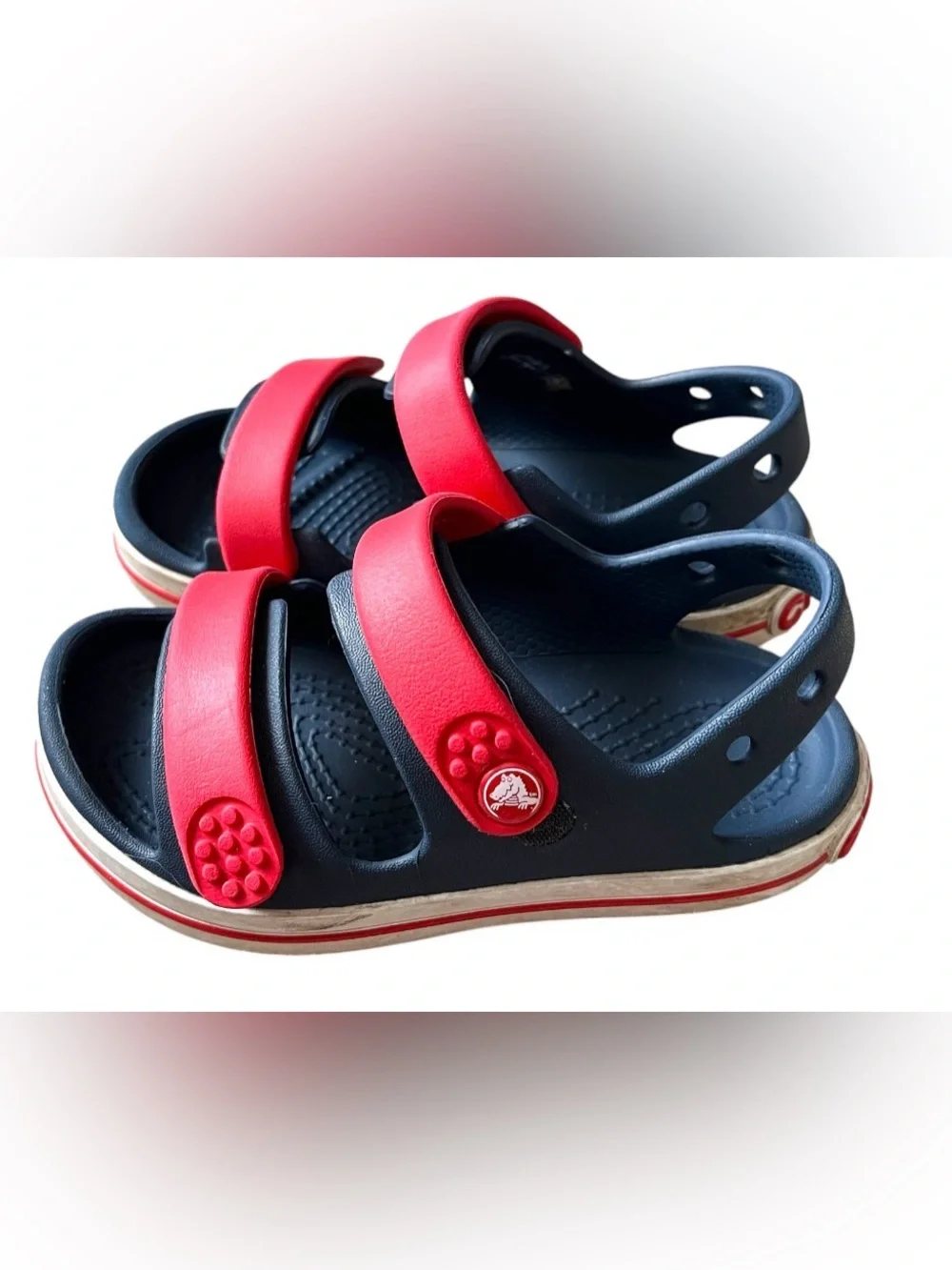CROCS Kids Red and Navy Double-Strap Sandals Size 9 EUC